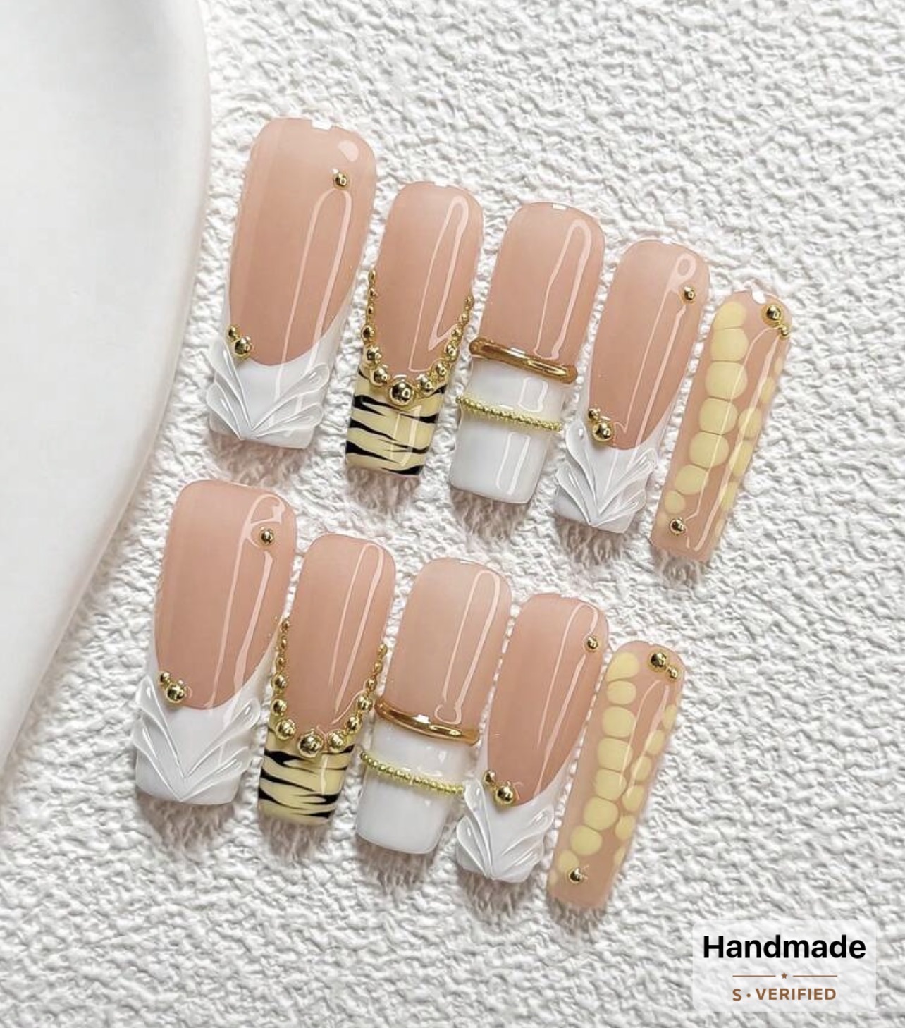 3D Handmade Gold Embellished Press On Nails