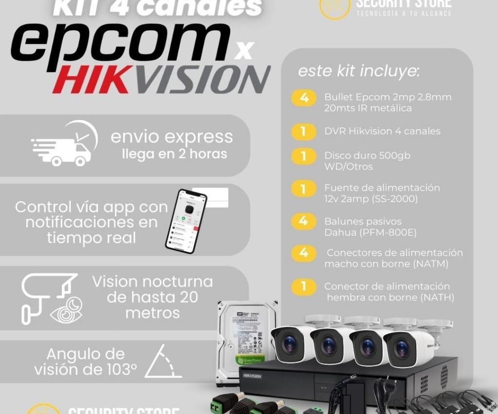Kit 4 canales Hikvision (con domo y disco de 500gb)
