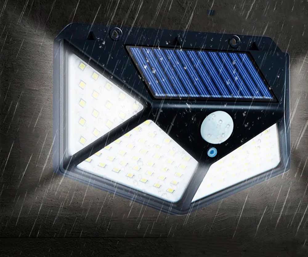 CX: 100 Luminária Solar 100 Leds C/ Sensor À Prova D' Água 3 Modos