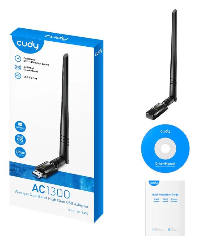 Adaptador De Red Wifi Doble Banda Ac1300 Wu1400 Usb 3.0