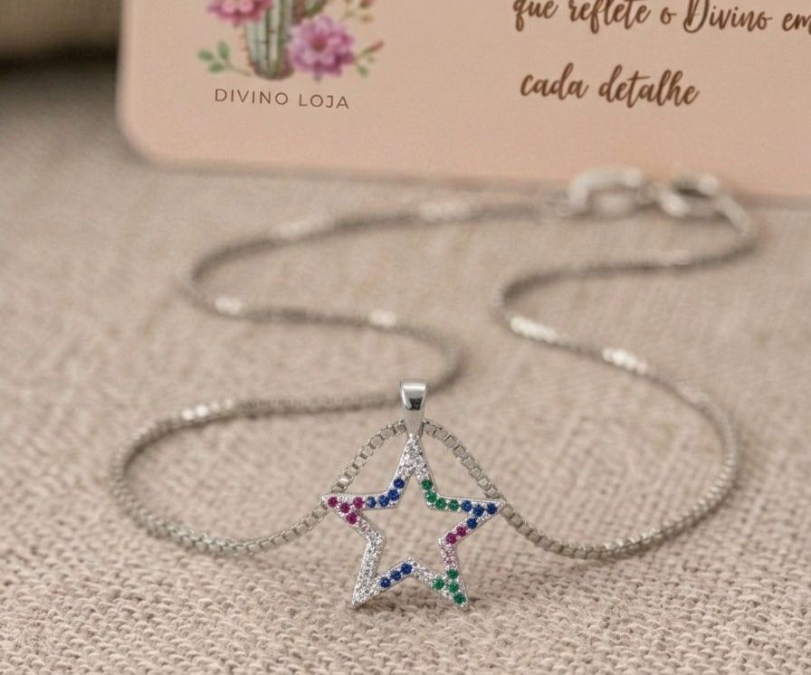 Colar estrela colors prata