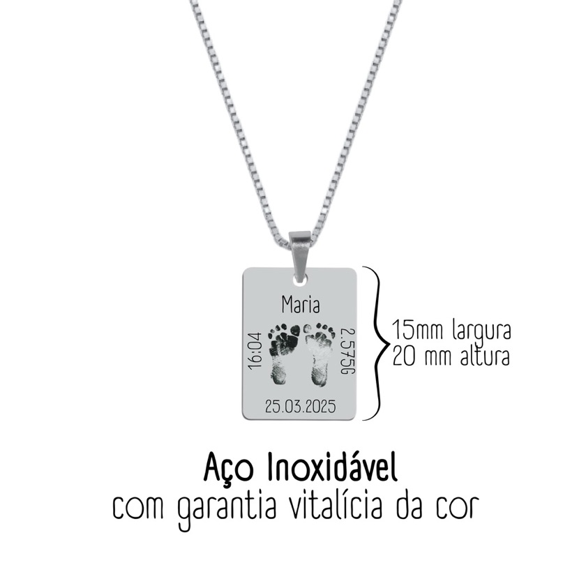 COLAR INFORMAÇÕES DO BEBÊ / 15X20 MM - AÇO INOXIDÁVEL