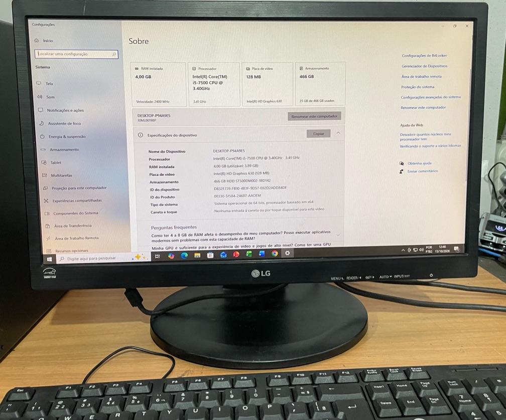 Computador Lenovo i5 7° geração /Monitor LG 19"