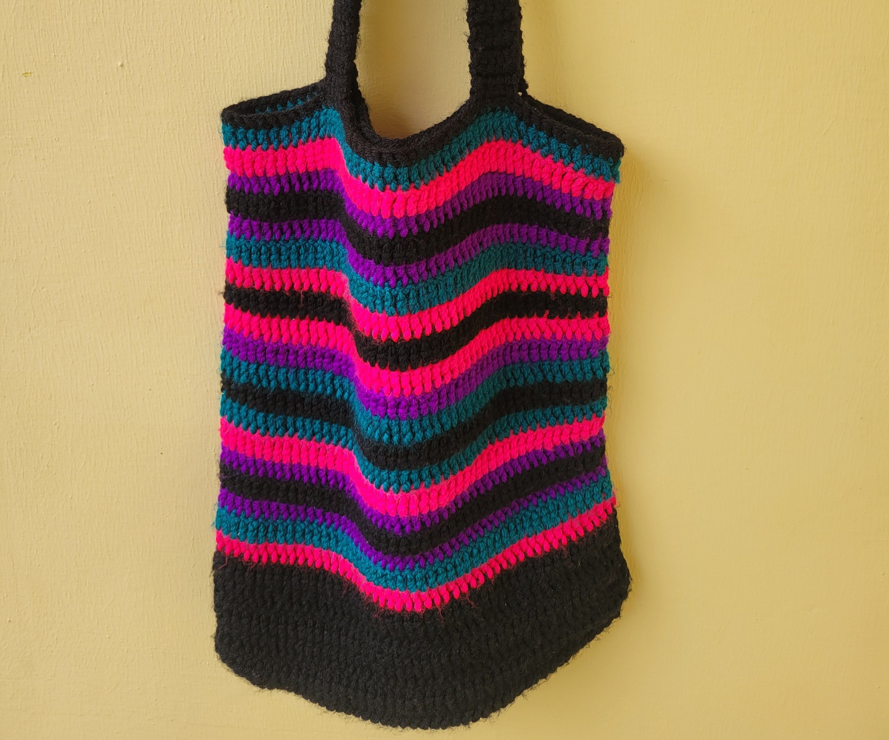 TV Girl-Themed Striped Tote ~ in Black, Dark Teal, Purple & Hot Pink