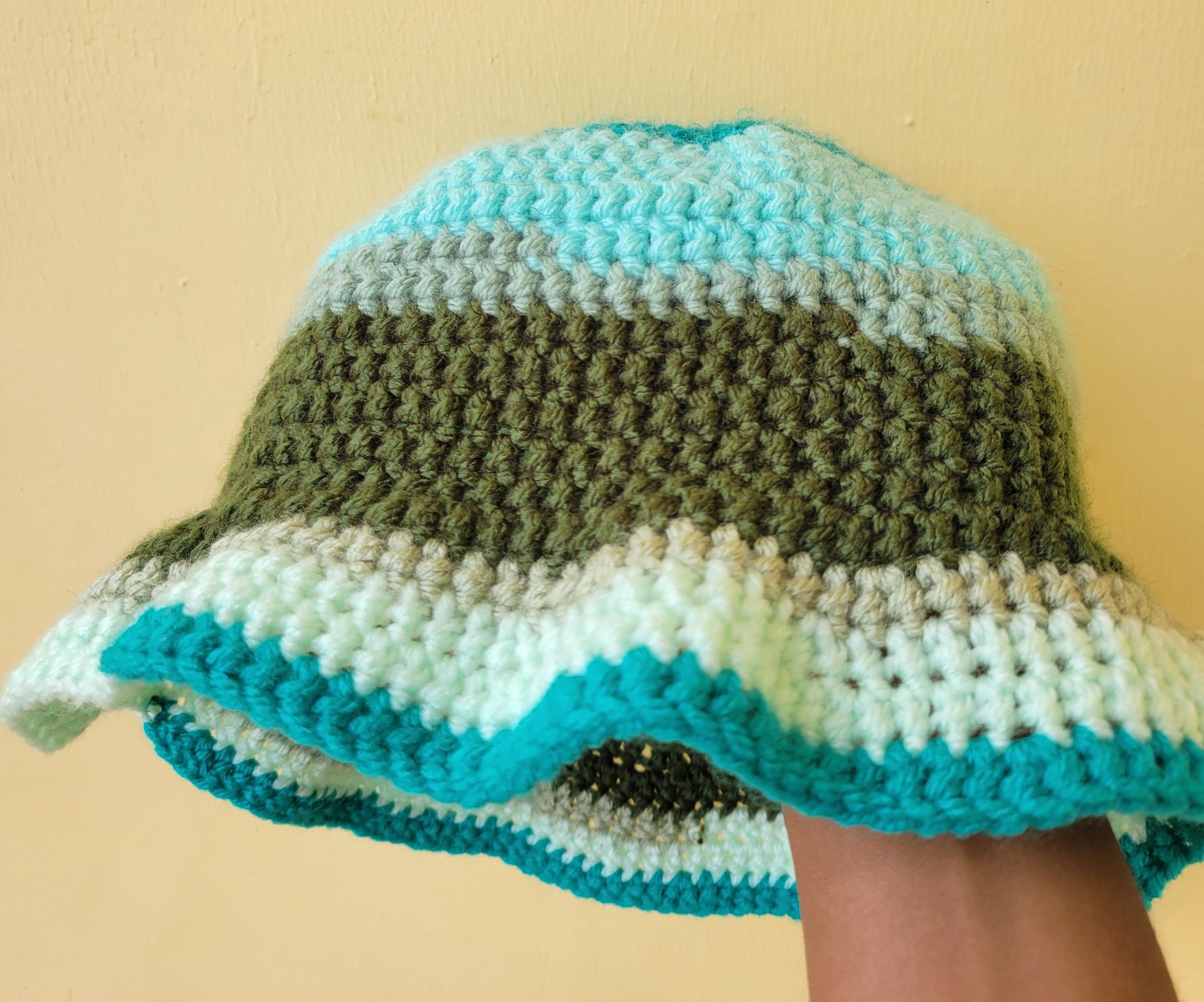 Scrap Yarn Islander Bucket Hat ~ Teal, Mint, Aqua, Sage & Olive Green
