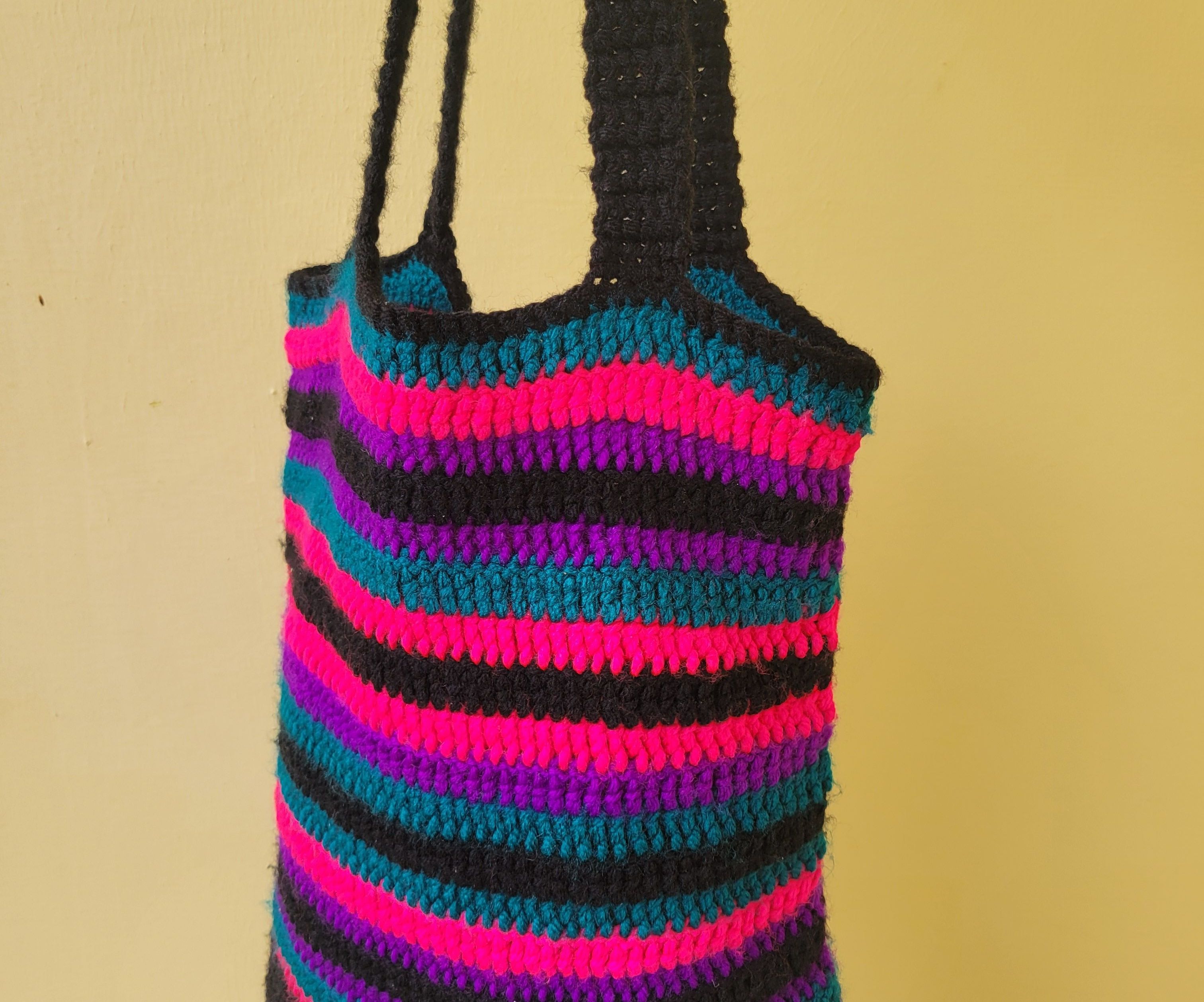 TV Girl-Themed Striped Tote ~ in Black, Dark Teal, Purple & Hot Pink