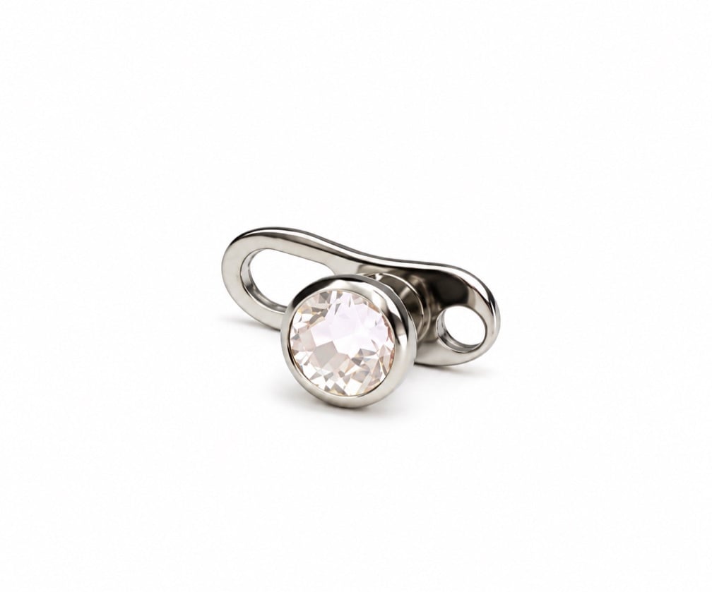 Microdermal em Titânio Natural Fecho Rosca Interna | Pedra Swarovski Cravada