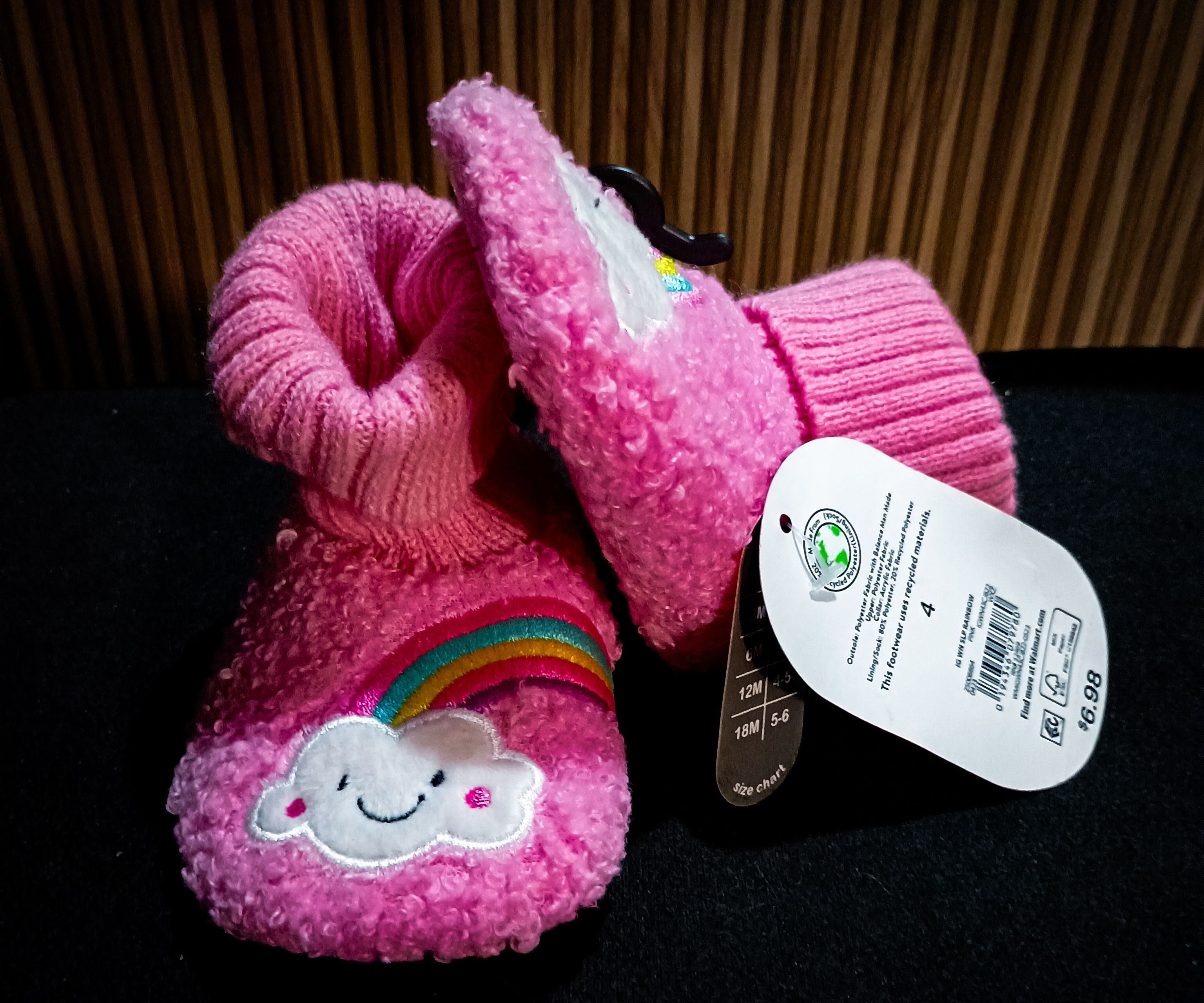 Pantuflas Wonder Nation para niños pequeños - Rosa arcoíris Talla 6 Meses