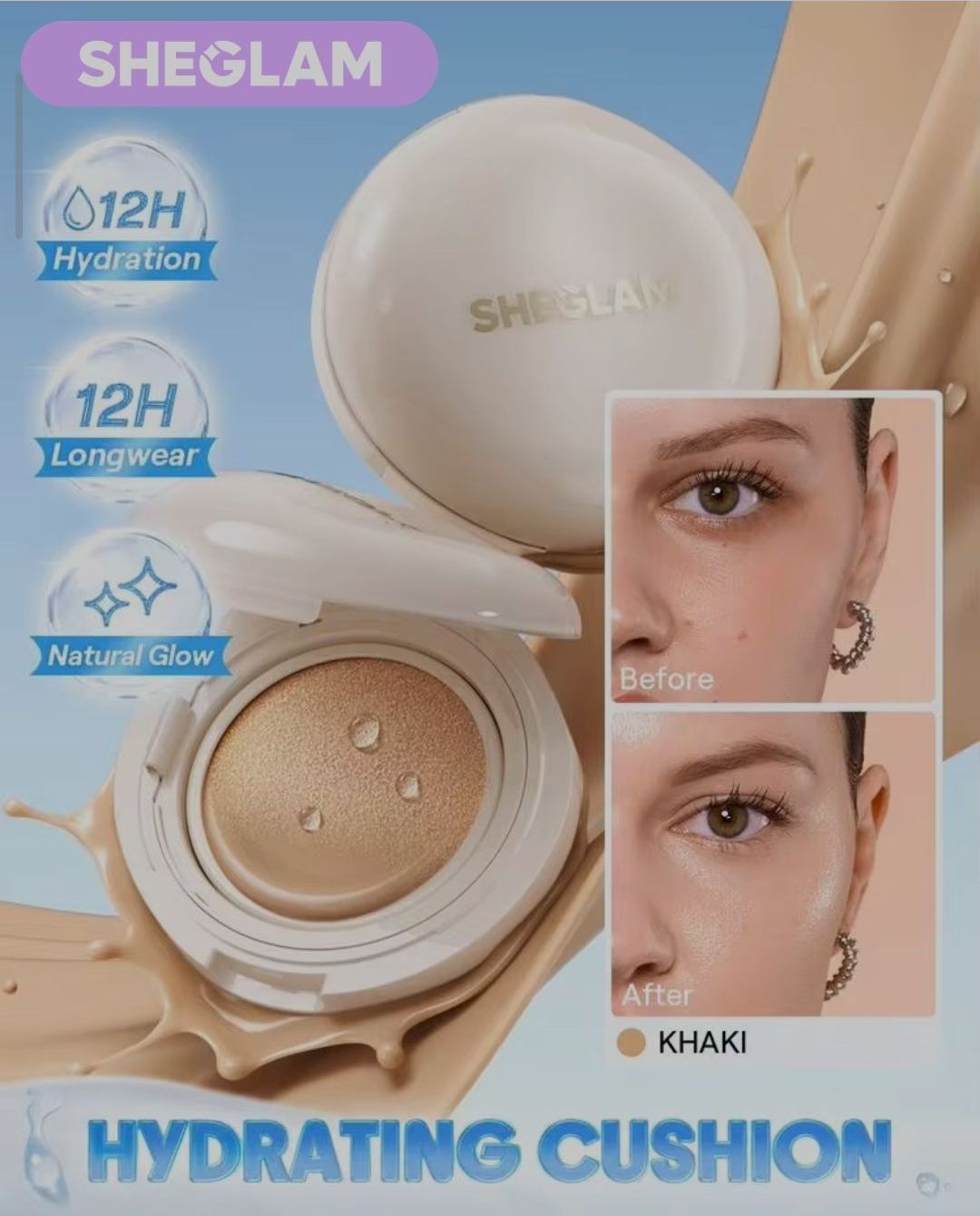 Base en Cushion Hidratante Tono Khaki ⭐ SHEGLAM