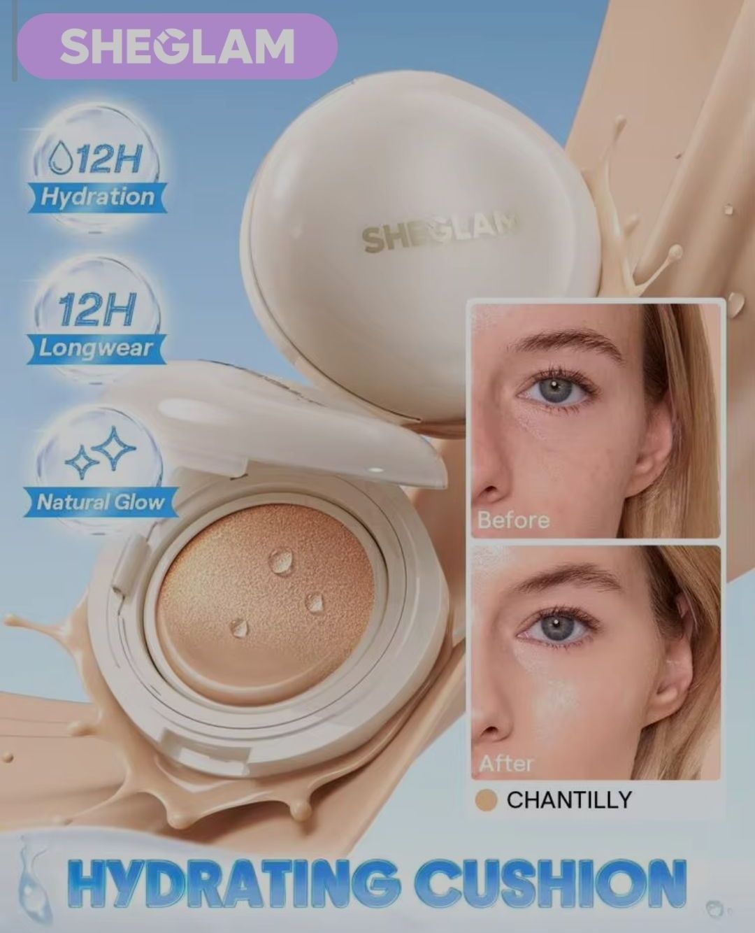 Base en Cushion Hidratante Tono Chantilly ⭐ SHEGLAM