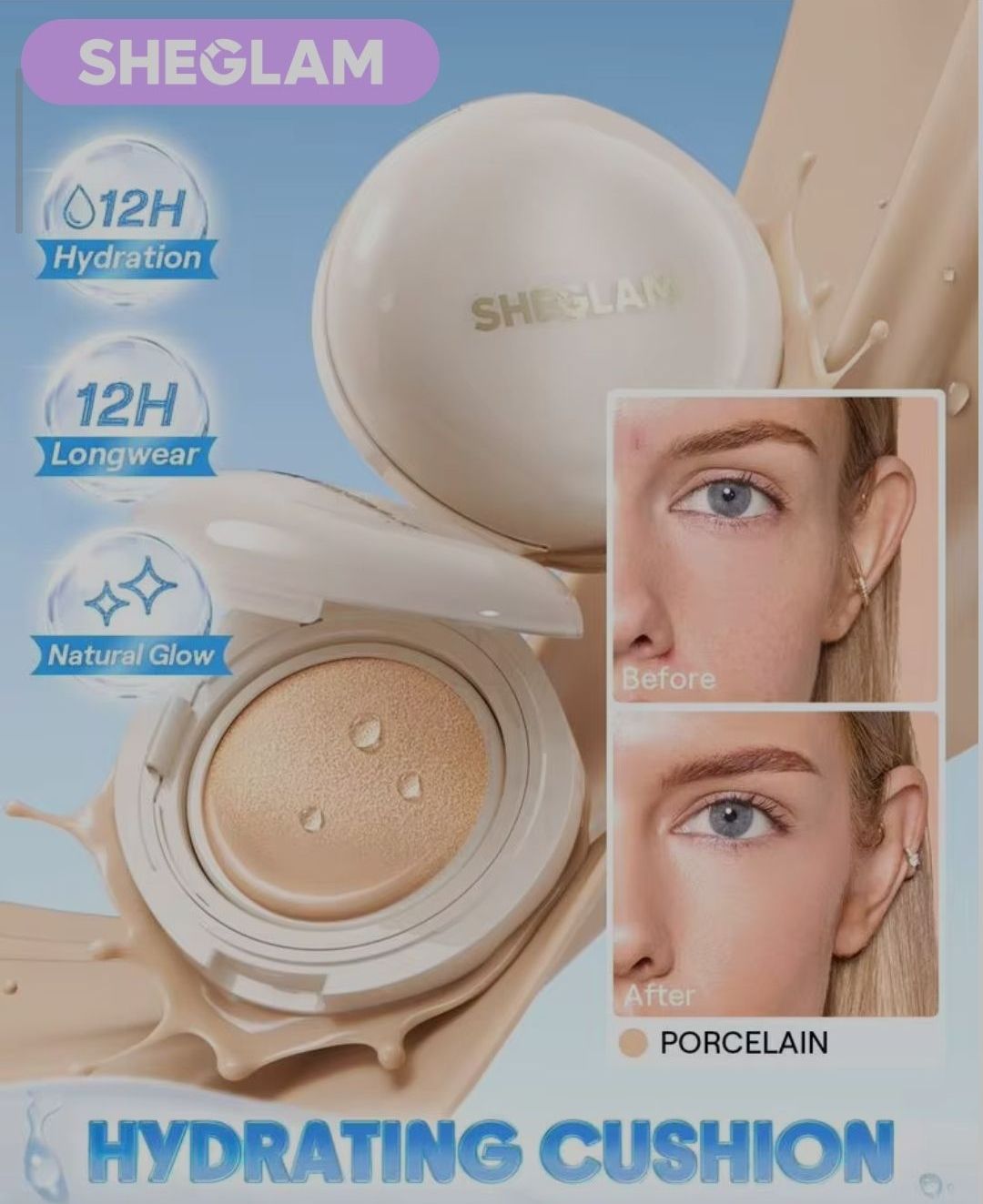 Base en Cushion Hidratante Tono Porcelana ⭐ SHEGLAM