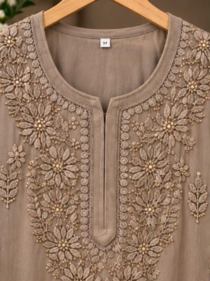 BEIGE COLORED VISCOSE CHIKANKARI