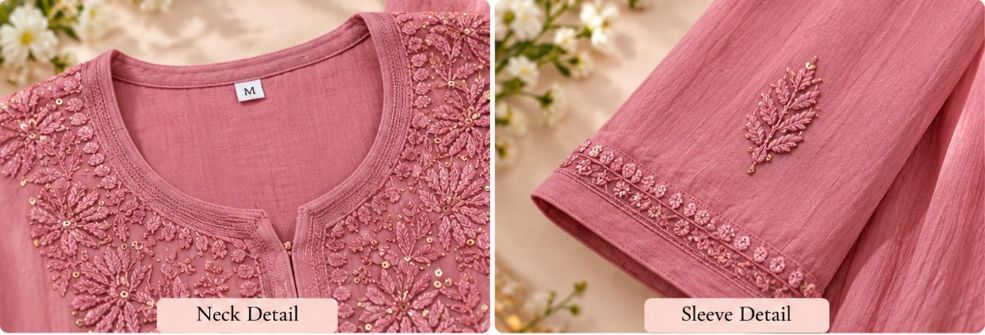 ROSE PINK VISCOSE CHIKANKARI