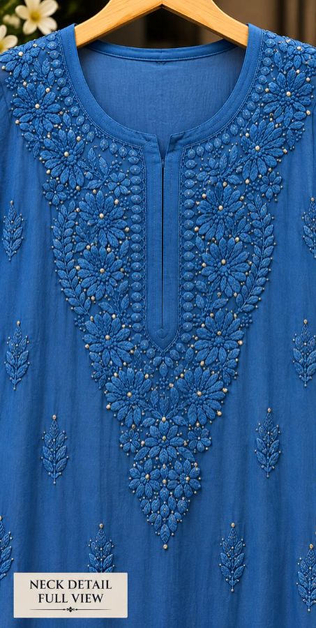 BLUE COLORED VISCOSE CHIKANKARI (PD-0018)