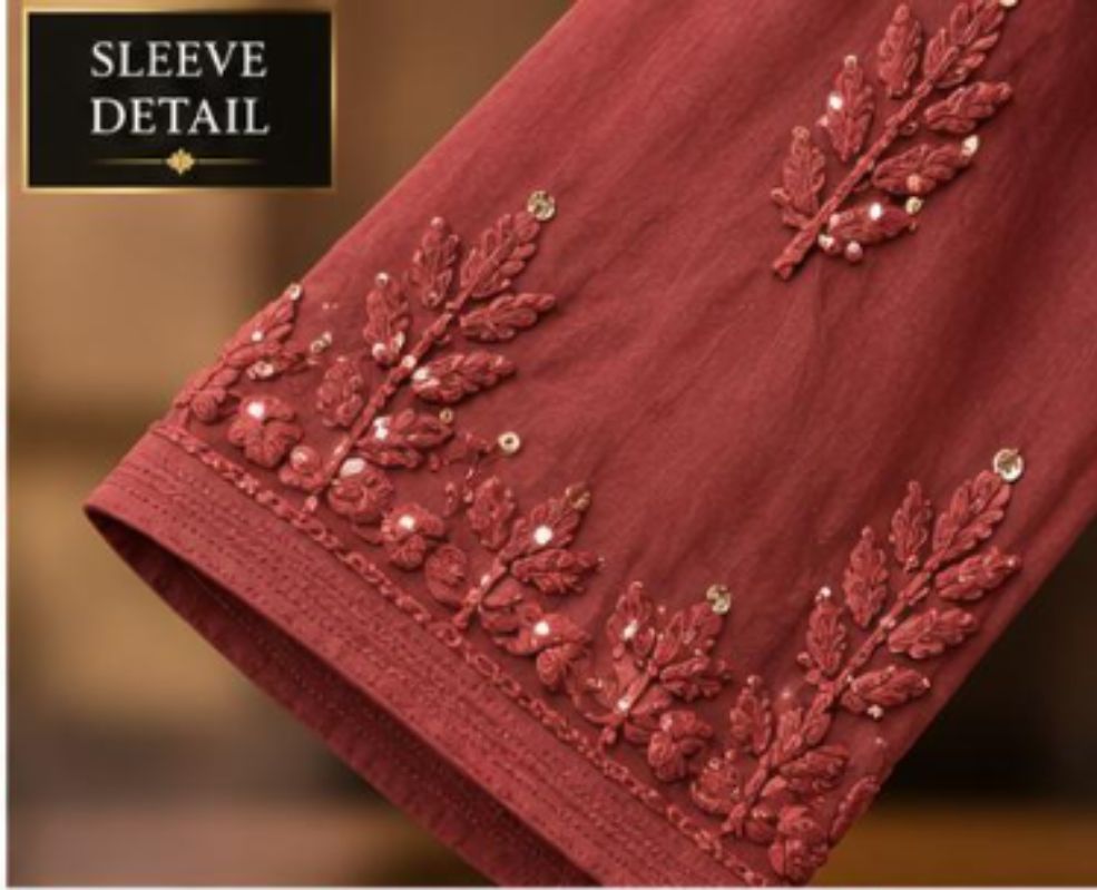 REDDISH BROWN COLORED VISCOSE CHIKANKARI (PD-0225)