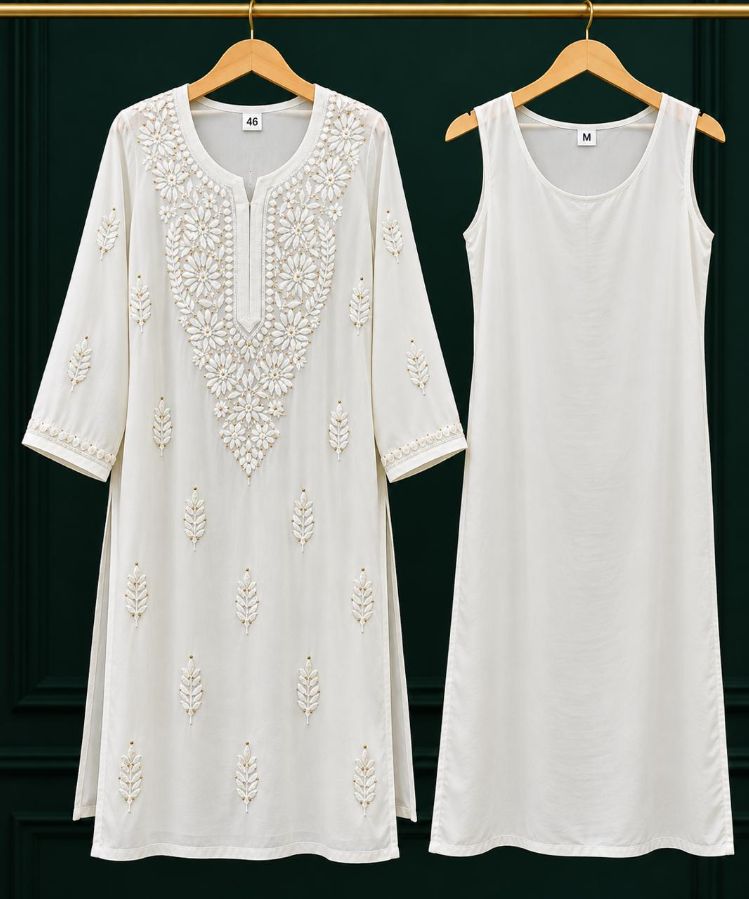 WHITE COLORED VISCOSE CHIKANKARI (PD-0015)