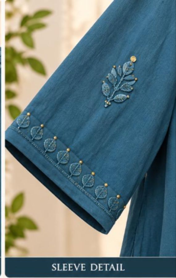 TEAL BLUE VISCOSE CHIKANKARI