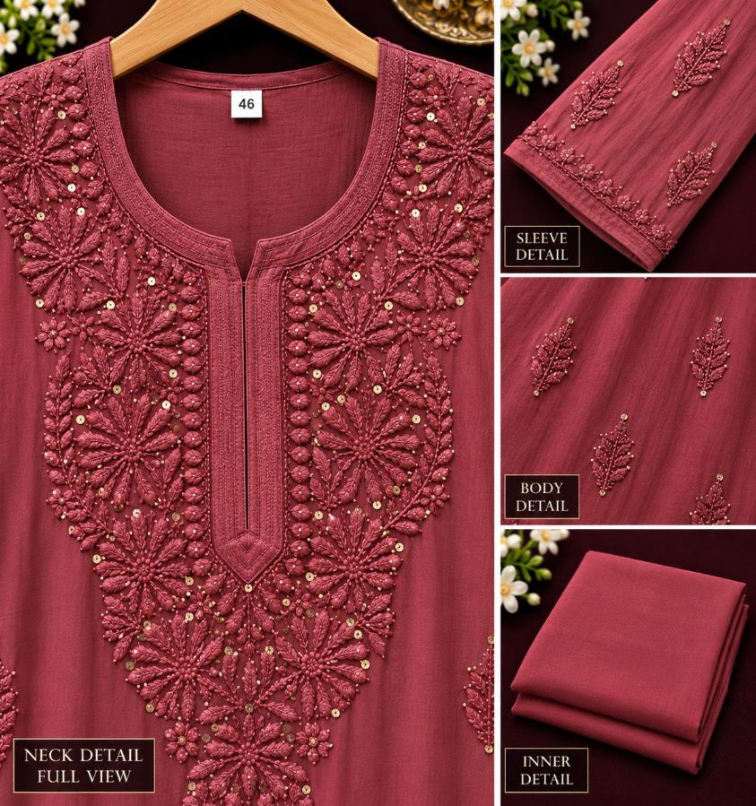 DUSTY ROSE VISCOSE CHIKANKARI