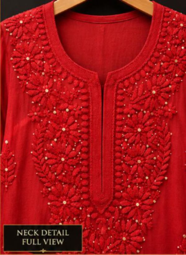 DARK RED COLORED VISCOSE CHIKANKARI (PD-0020)