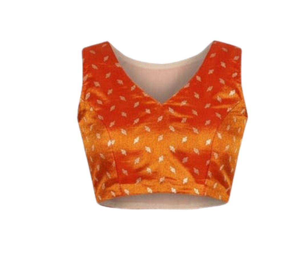 LADIES DHAVANI - CREAM WITH ORANGE