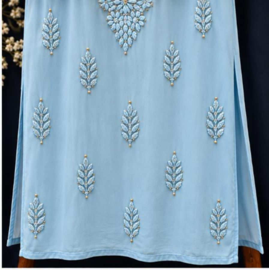 POWDER BLUE VISCOSE CHIKANKARI (PD-0010)