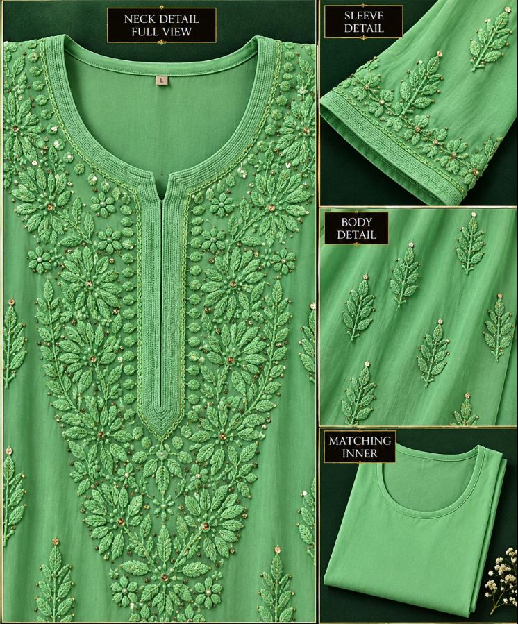 MINT GREEN COLORED VISCOSE CHIKANKARI (PD-0023)
