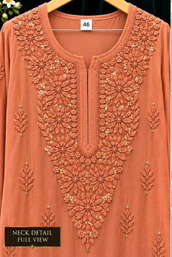 PEACH COLORED VISCOSE CHIKANKARI (PD-0017)