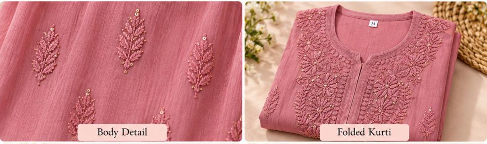 ROSE PINK VISCOSE CHIKANKARI