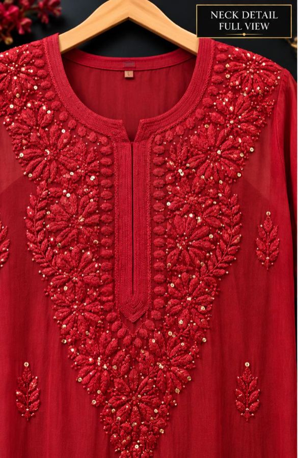 DARK RED VISCOSE CHIKANKARI (PD-0024)
