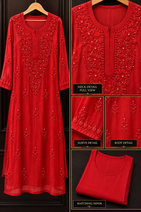 DARK RED COLORED VISCOSE CHIKANKARI (PD-0020)