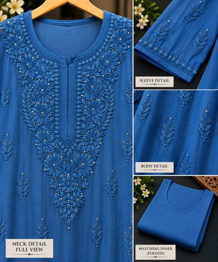 BLUE COLORED VISCOSE CHIKANKARI (PD-0018)