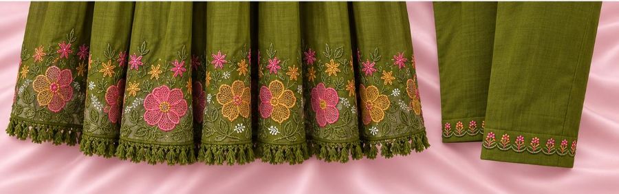 3 PC SET with Multi-Colored Floral Embroidey