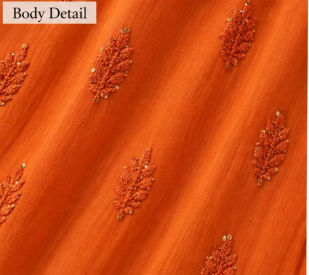 ORANGE COLORED VISCOSE CHIKANKARI
