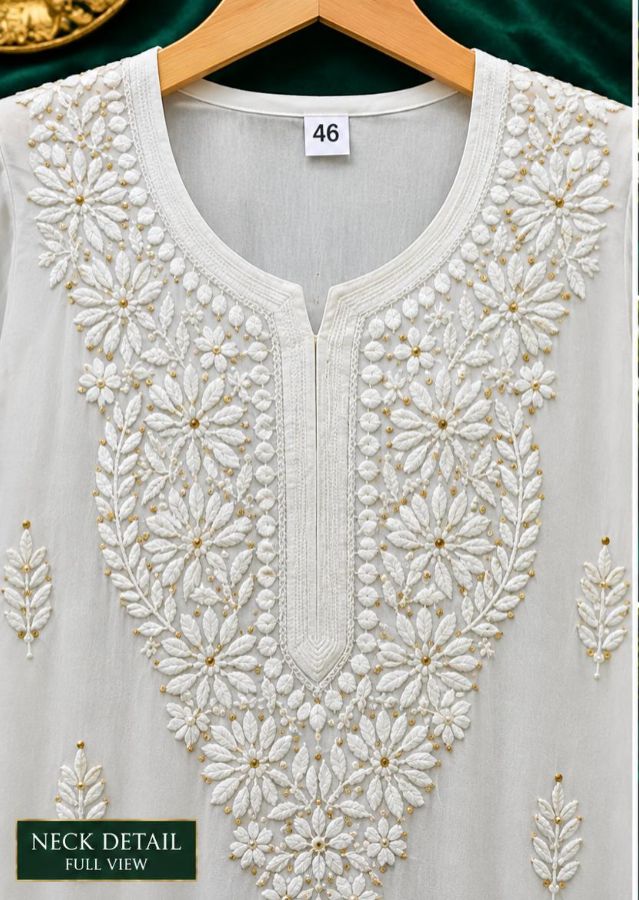WHITE COLORED VISCOSE CHIKANKARI (PD-0015)