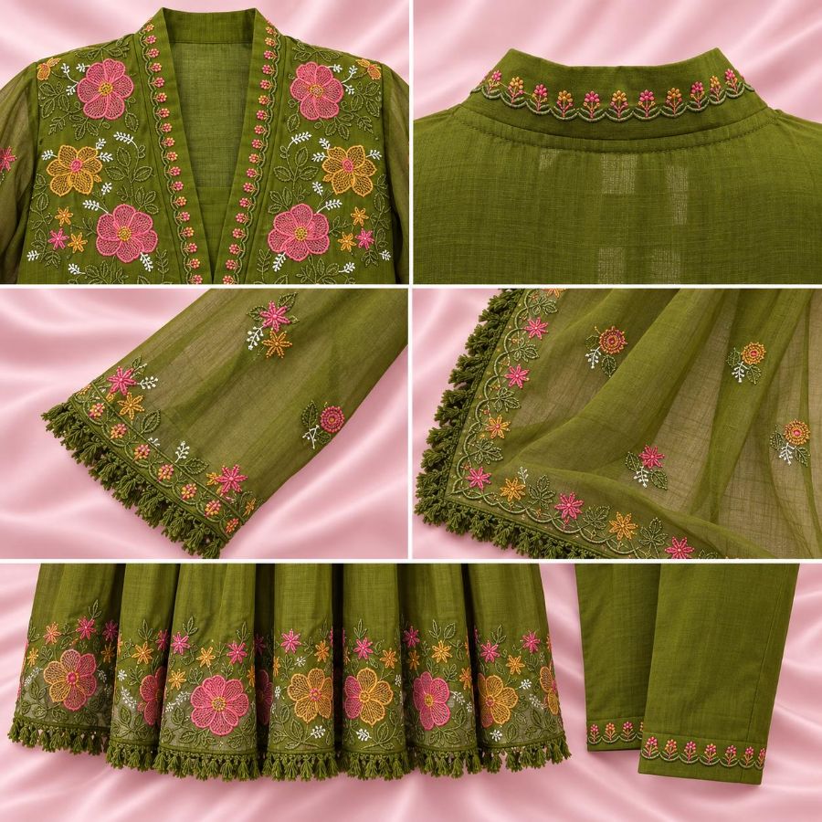 3 PC SET with Multi-Colored Floral Embroidey