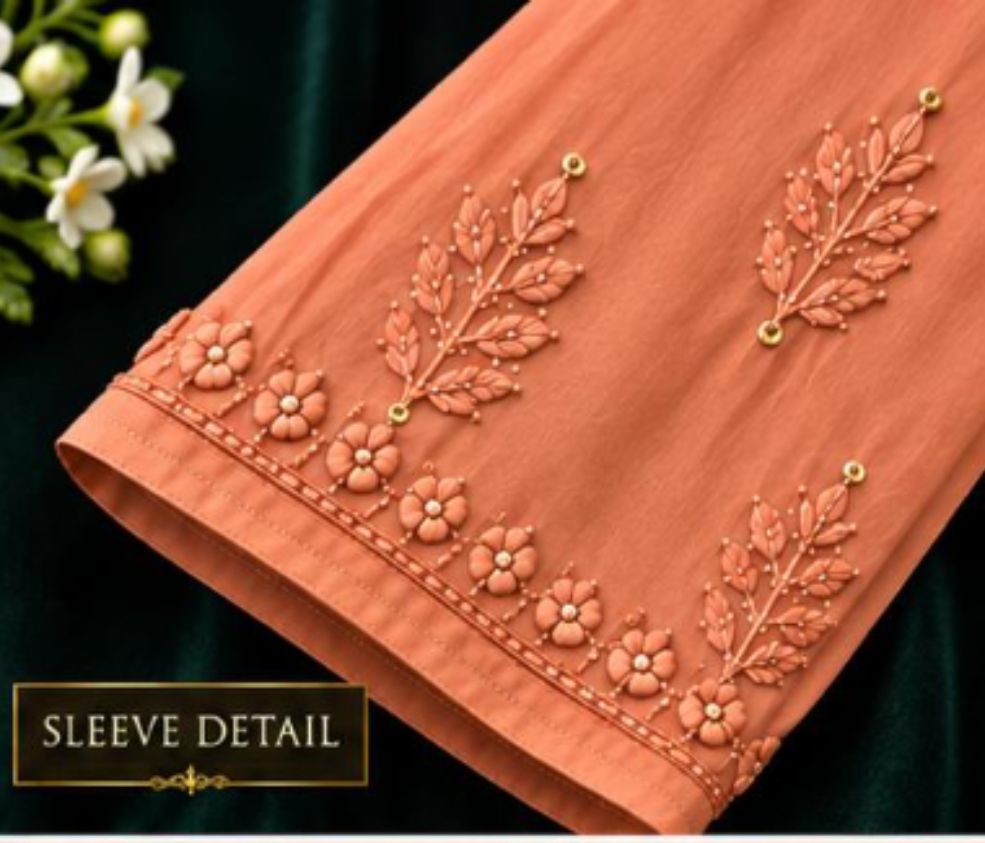 PEACH COLORED VISCOSE CHIKANKARI (PD-0017)