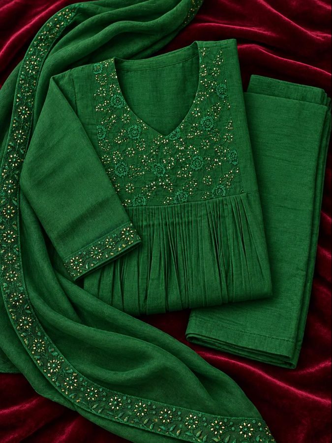 3 PC SET with Gold and Green Embroidery