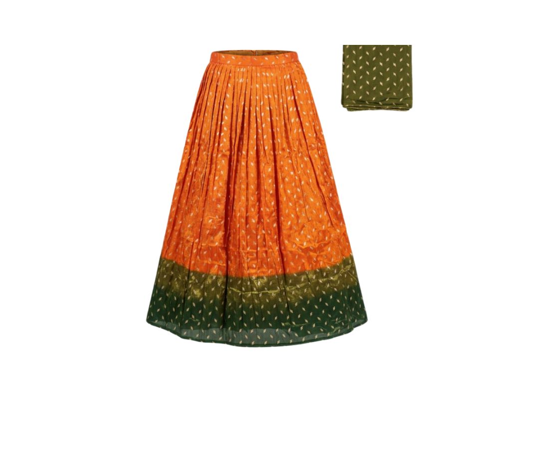 LADIES DHAVANI - ORANGE WITH GREEN