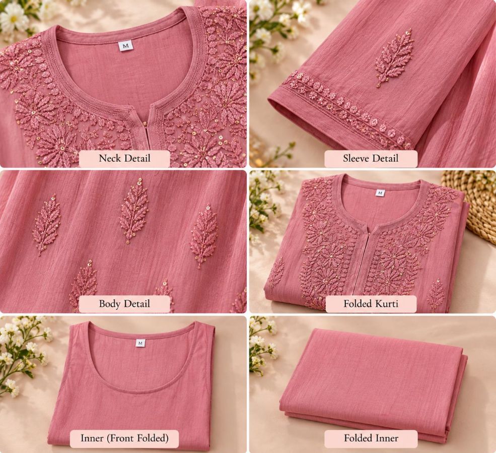 ROSE PINK VISCOSE CHIKANKARI