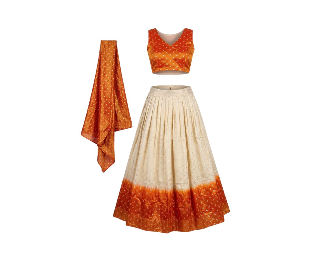 LADIES DHAVANI - CREAM WITH ORANGE