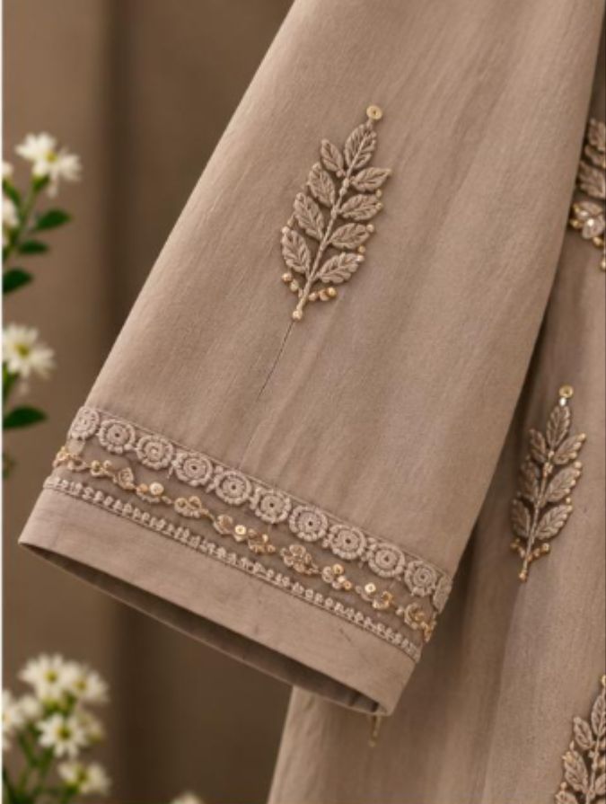 BEIGE COLORED VISCOSE CHIKANKARI
