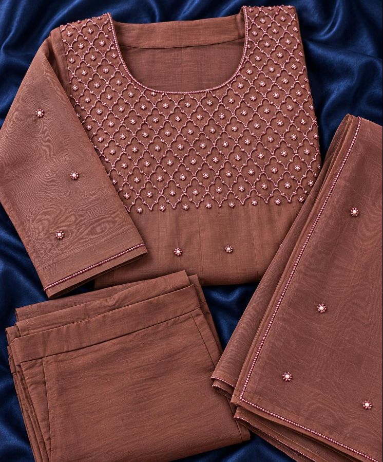 Brown Kurti with Laticework Embroidery