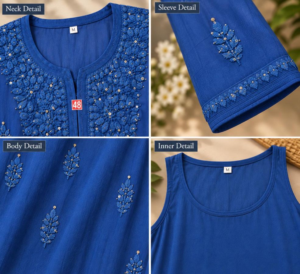 ROYAL BLUE VISCOSE CHIKANKARI