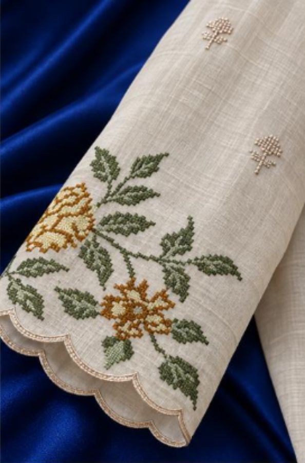 Cream Coloured 3 PC Set with Floral Embroidery