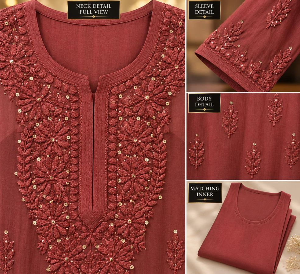 REDDISH BROWN COLORED VISCOSE CHIKANKARI (PD-0225)