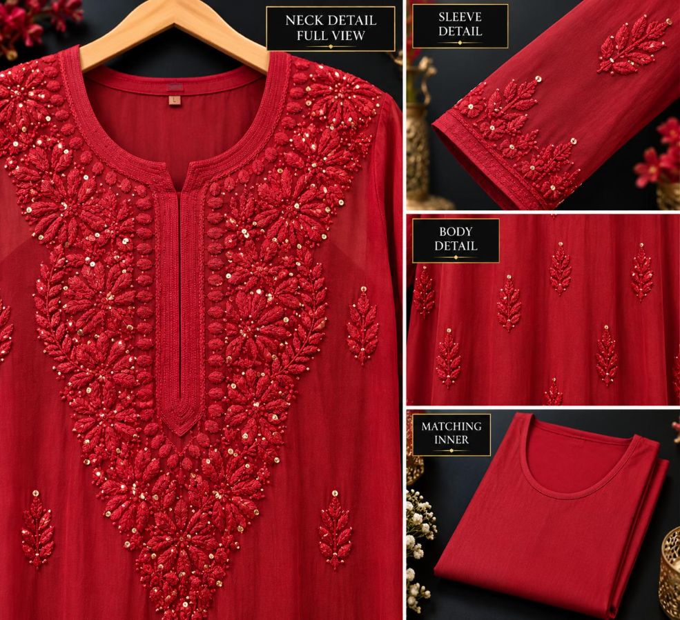 DARK RED VISCOSE CHIKANKARI (PD-0024)