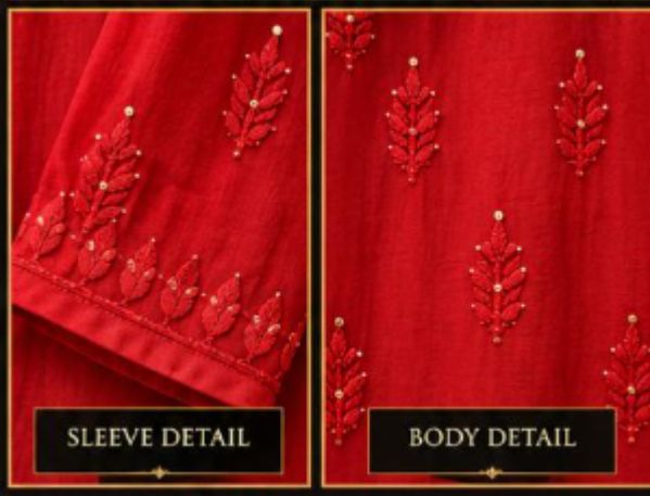 DARK RED COLORED VISCOSE CHIKANKARI (PD-0020)