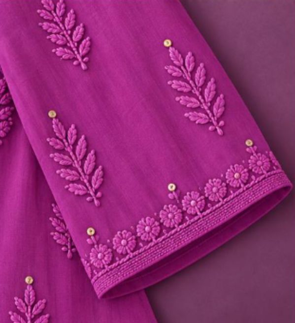 RANI PINK VISCOSE CHIKANKARI WITH MUKAISH WORK