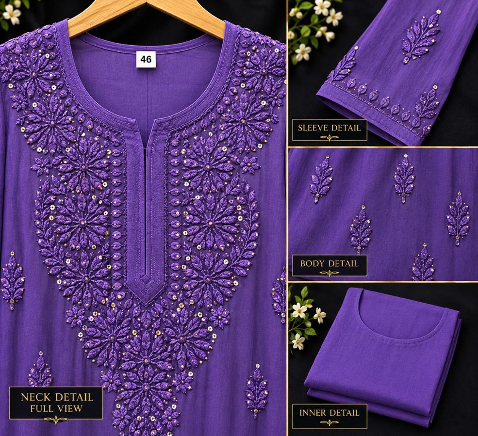 PURPLE COLORED VISCOSE CHIKANKARI