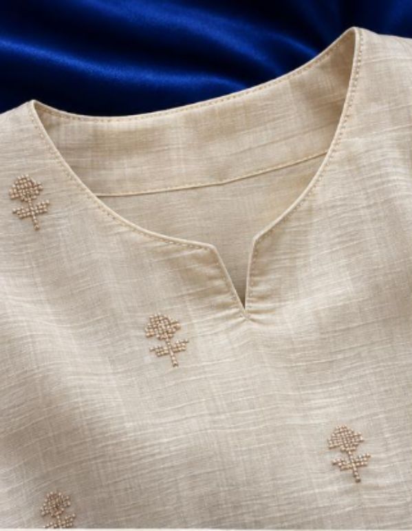 Cream Colored 3 PC Set with Floral Embroidery